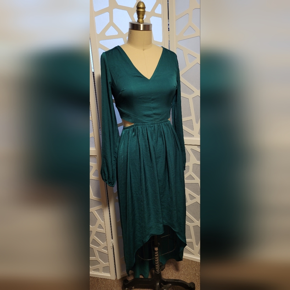 FALL WEDDING EXPRESS Emerald Green Side Cut out hi-lo maxi dress